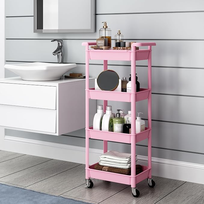 STEEHOOM Utility cart with Tabletop 4 Tier Rolling Cart Organizer with Wheels - Image 6