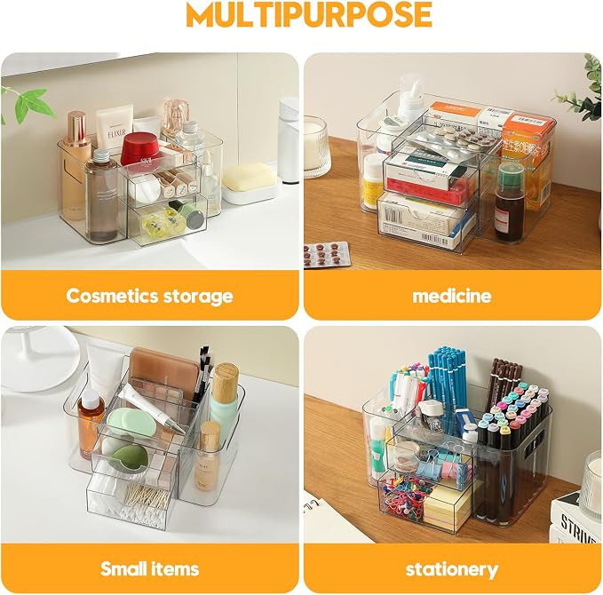 Acrylic Makeup Organizer for Countertop – 2 Drawers & 3 Compartments, Jewelry & - Image 5