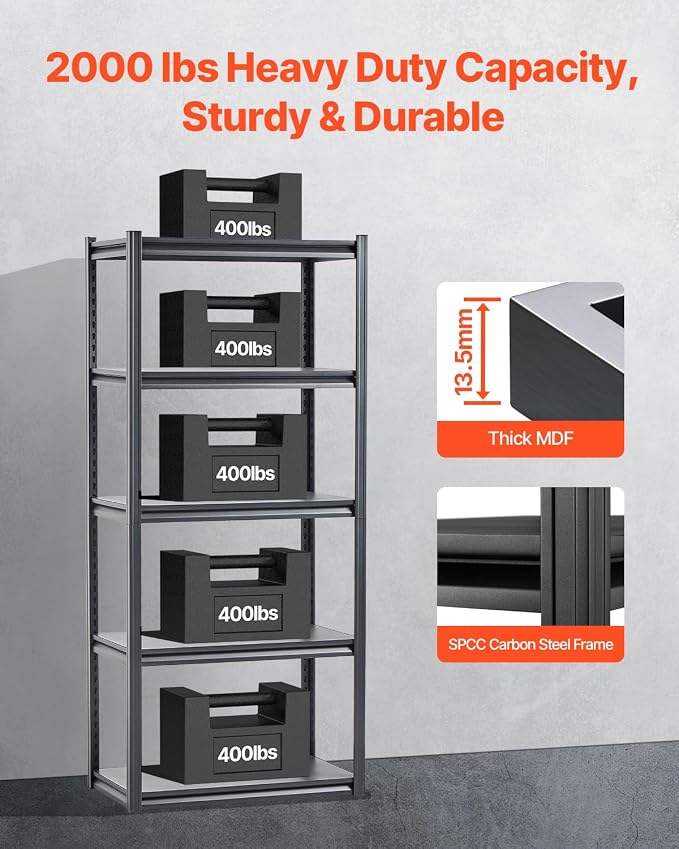 VEVOR Storage Shelves, 2000 lbs, 5 Tier Garage Storage Shelving - Image 4