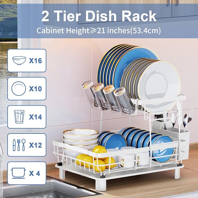 MOUKABAL Dish Drying Rack, 2 Tier Dish Rack, Large Dish Racks - Image 2