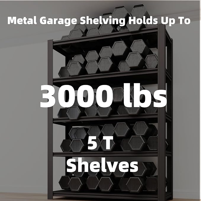 5-Tier Metal Storage Shelving Unit, 000 lbs Capacity Adjustable Garage Shelves - Image 4