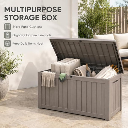 146 Gallon Deck Box, Waterproof Outdoor Storage Box, Lockable Resin Patio - Image 2