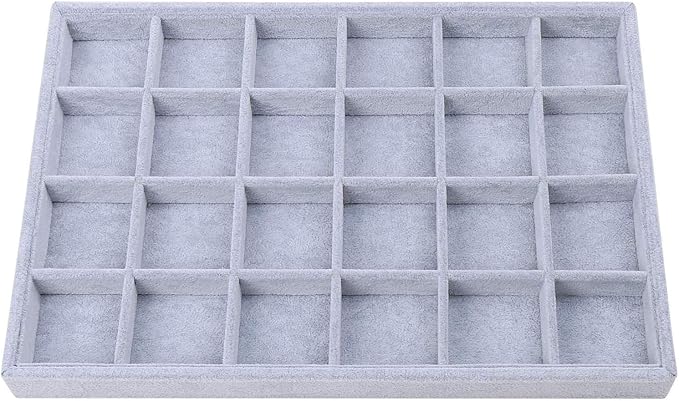 Gray Velvet Stackable 24 Grid Jewelry Tray Showcase Display Organizer Holder - Image 2