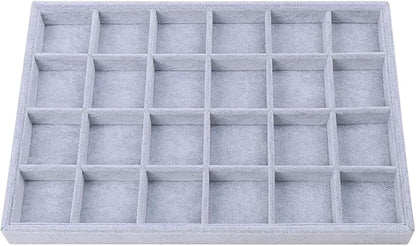 Gray Velvet Stackable 24 Grid Jewelry Tray Showcase Display Organizer Holder by Pimuza