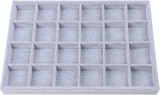 Gray Velvet Stackable 24 Grid Jewelry Tray Showcase Display Organizer Holder by Pimuza