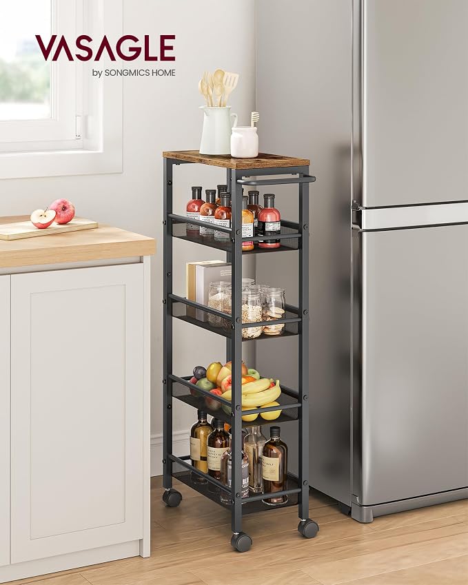 VASAGLE Slim Rolling Cart, 5-Tier Storage Cart, Narrow Cart - Image 2
