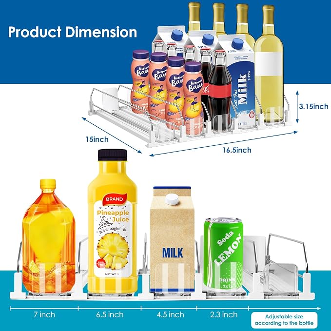 Drink Organizer for Fridge, Adjustable Width Soda Can Dispenser for - Image 2