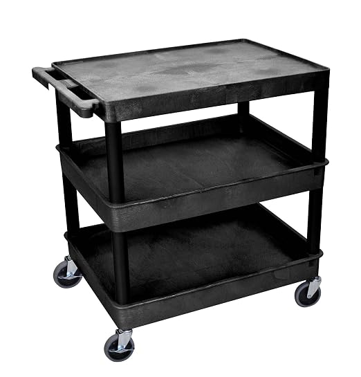 LUXOR TC211-B Large Flat Top and Tub Middle/Bottom Shelf Cart, Assembly Required by LuxorWorkspaces