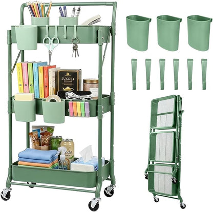 Amatic 3-Tier Folding Rolling Utility Cart by Amatic