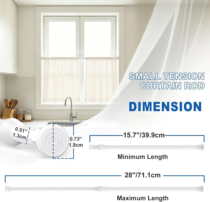 2 Pack Small Tension Curtain Rod, Short Adjustable Extendable | Spring Loaded - Image 4