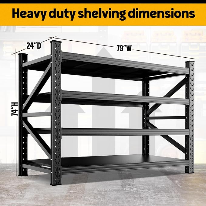 5-Pack Metal Storage Shelves, 4 Tier Garage Shelving 6000LBS Heavy Duty Metal - Image 3