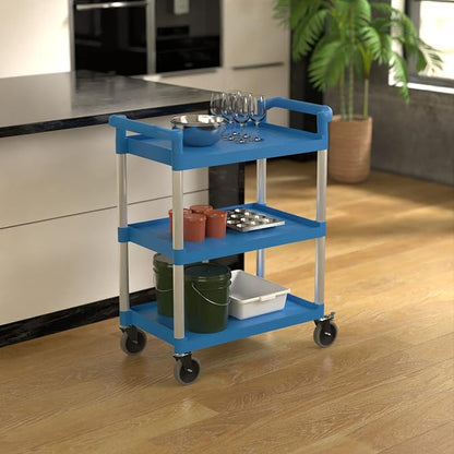 Blue Utility/Bussing Cart with Three Shelves - Image 2