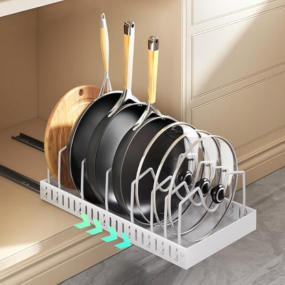 Pull Out Pots and Pans Organizer Under Cabinet, Sliding Lid Holder and Pan Rack by Lozovincablemanagementtray