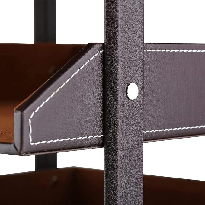 KINGFOM Letter Tray, Leather Paper Organizer Tray, Wooden Desk File Holder - Image 9