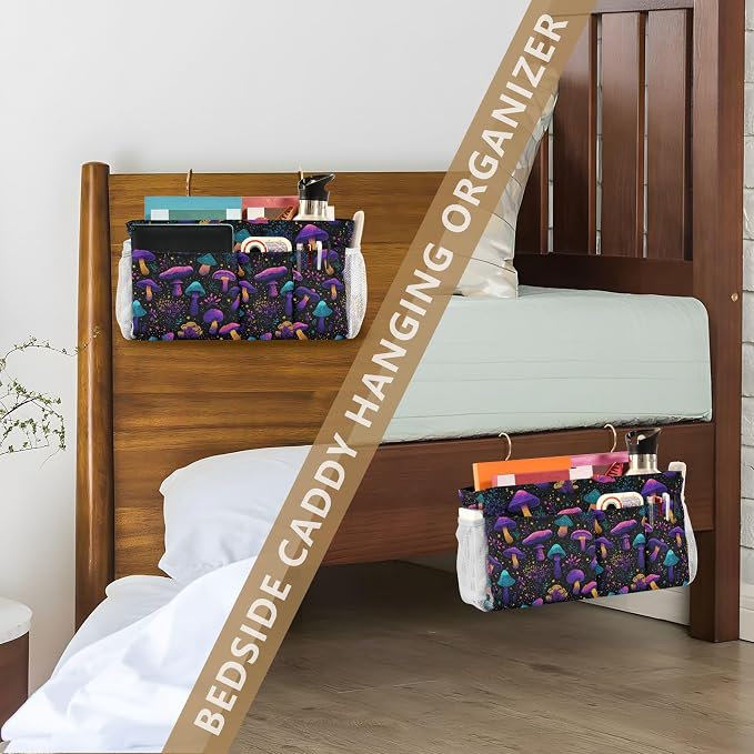 Neon-colored Mushrooms Stars Dots Bedside Caddy - Image 7