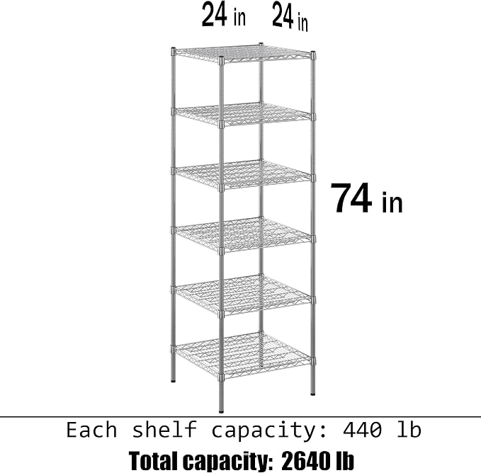 24" Deep x 24" Wide x 74" Height Wire Shelving Kit | 6-Tier | NSF Commercial - Image 3