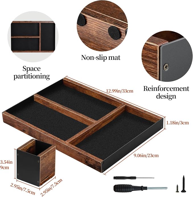 Wooden Desk Tray with Integrated Pen Holder, Luxury Office Organizer - Image 4