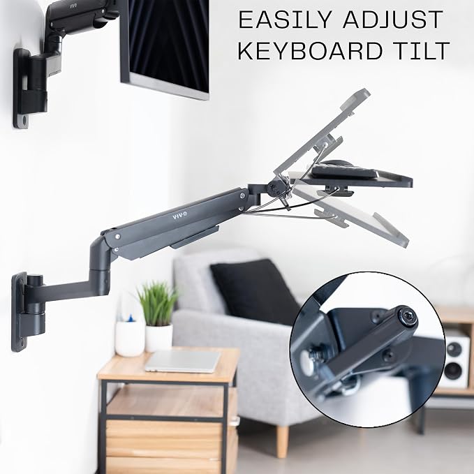 VIVO Sit-Stand 24 Inch Pneumatic Spring Keyboard and Mouse Tray Wall Mount - Image 6