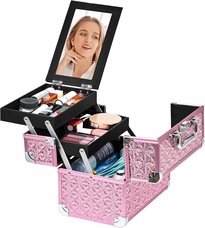 Makeup Case Organizer, Makeup Train Case, Trays Cosmetic Box Portable, - Image 8