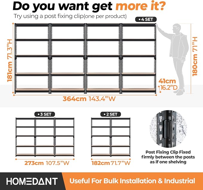 HOMEDANT 5 Tier Storage Shelves Adjustable Laminated Boltless Garage Metal - Image 6