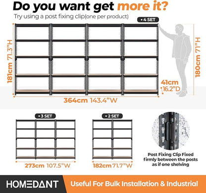 HOMEDANT 5 Tier Storage Shelves Adjustable Laminated Boltless Garage Metal - Image 7