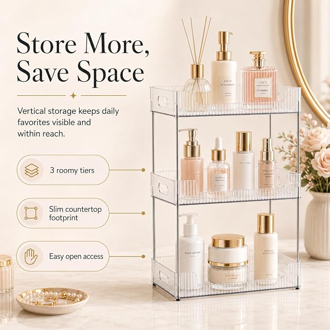 Goderewild 3 Tier Bathroom Counter Organizer, Fits A4 Size Makeup Organizer - Image 3