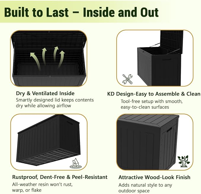 TARKARI 100 Gallon Lockable Resin Deck Box, Waterproof & UV-Resistant Outdoor - Image 6