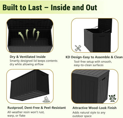 100 Gallon Outdoor Storage Box Waterproof, Resin Deck Box Storage Bin - Image 5