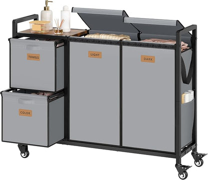 Hoctieon 4 Section Laundry Cart, 48 Gal. Laundry Hamper by Hoctieon
