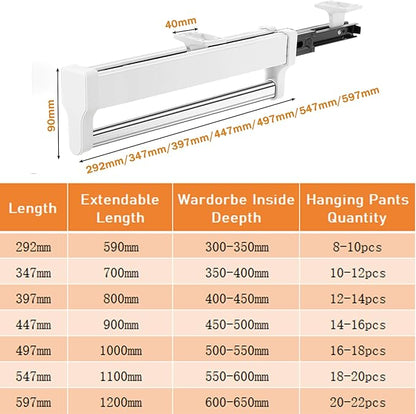 Pull Out Closet Valet Rod, Adjustable Sliding Heavy Duty Steel Top Mounted - Image 5