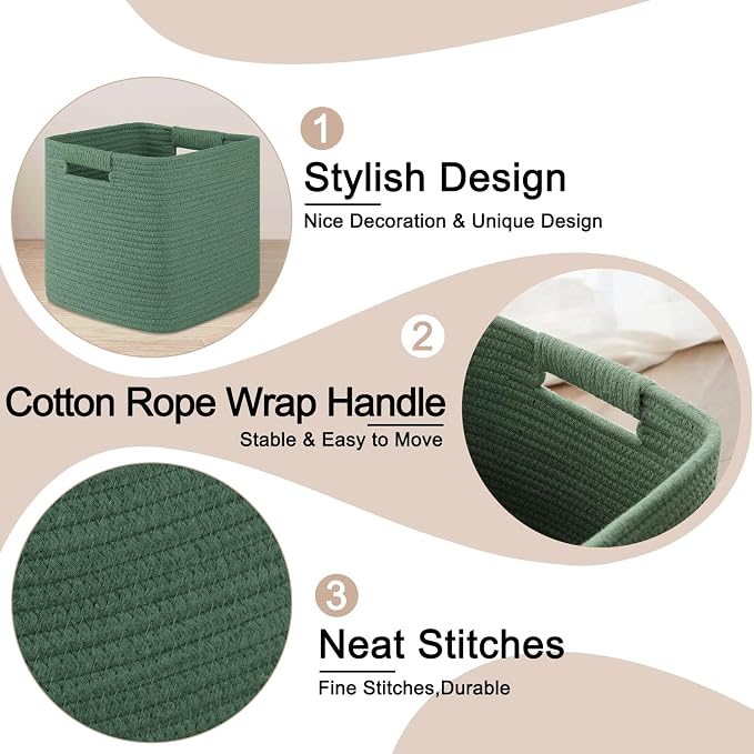 OIAHOMY Storage Cubes 11 Inch Storage Bins-3 Pack, Cotton Rope Woven Baskets - Image 4