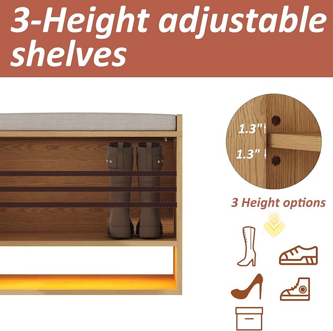 HOMEFORT 23.6" Fluted Shoe Storage Bench, Small Entryway Bench - Image 7