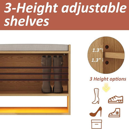 HOMEFORT 23.6" Fluted Shoe Storage Bench, Small Entryway Bench - Image 7