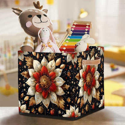TropicalLife 13x13x13 Inch Large Fabric Storage Cube Flowers Foldable Storage - Image 7
