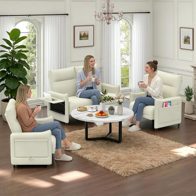 3-Piece Living Room Sofa Set, Faux Leather Loveseat & Accent Chairs Set of 2 - Image 3