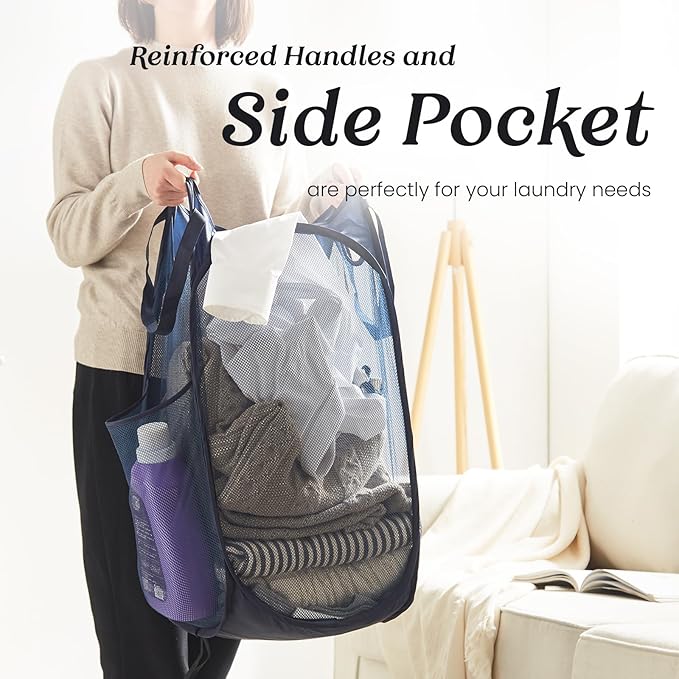 TECHMILLY Collapsible Mesh Pop Up Laundry Hamper - Image 3