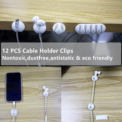 White Cable Management Organizer Kit 4 Cable Sleeve Split, 47Cable Clips 12Cord - Image 2