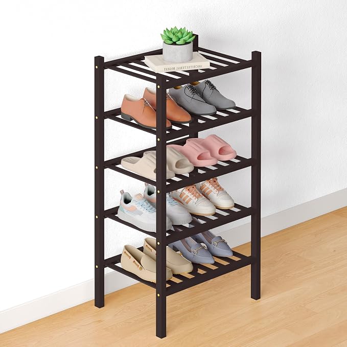 Smiry Bamboo Shoe Rack for Closet, 5 Tier Small Wooden Stackable Shoe Organizer by Smiry