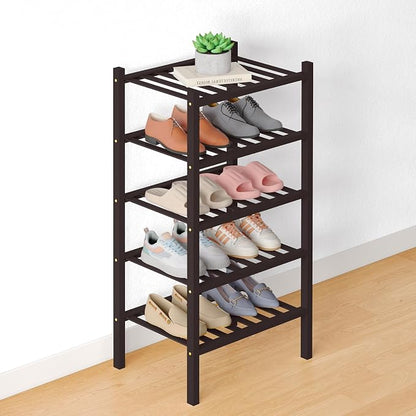 Smiry Bamboo Shoe Rack for Closet, 5 Tier Small Wooden Stackable Shoe Organizer by Smiry