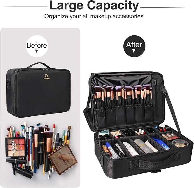 Relavel Makeup Case Large Makeup Bag Professional Train Case 16.5 inches Travel - Image 3
