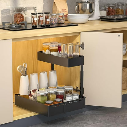 Under Sink Organiser, 2 Tier Pull Out Cabinet Organiser, Height Adjustable Out - Image 7