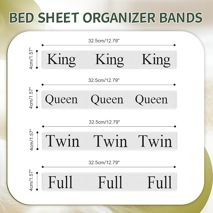 4 Pieces Bed Sheet Organizer and Storage Size Label Bands, Elastic Linen Labels - Image 2