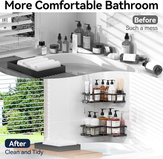 YASONIC Corner Shower Caddy Adhesive, 100% Rustproof Shower Organizer, No Drill - Image 8
