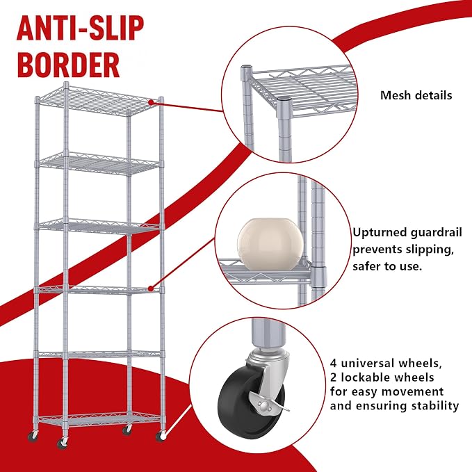 REGILLER 6 Wire Shelving Steel Storage Rack Adjustable Unit Shelves - Image 3