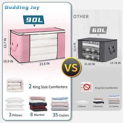 90 L Large Storage Bags, 8 Pack Clothes Storage Bins Foldable Closet Organizer - Image 2