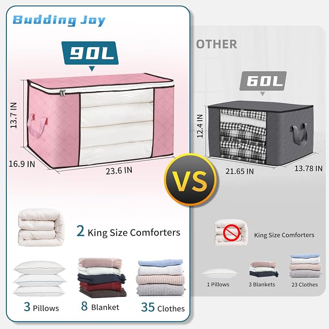 Budding Joy 90 L Large Storage Bags, 6 Pack Clothes Bins Foldable Closet - Image 2
