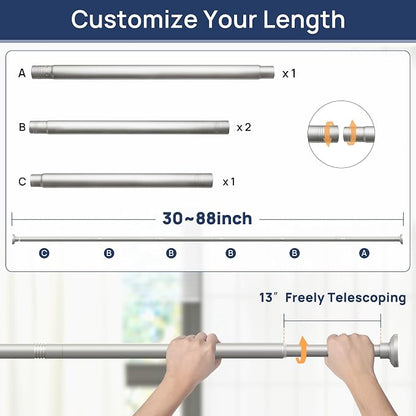 ENJOYBASICS 1" Nickel Shower Curtain Rod, 30-88" Adjustable, Secure Tension | - Image 2