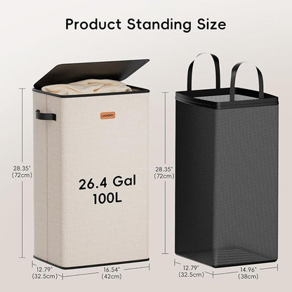100L Laundry Hamper with Lid, Large Clothes Hampers with Removable Bag - Image 6
