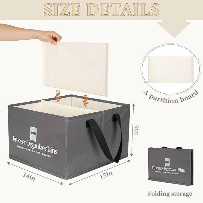 Flenpptly Freezer Organizer Bins, 4 Pack Freezer Storage Bins, Dark Grey | - Image 2
