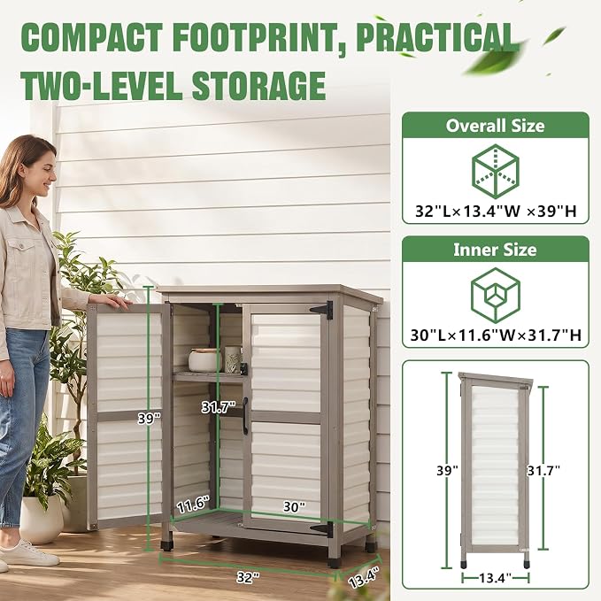 Ketive Outdoor Storage Cabinet, 2-Tier Garden Cabinet - Image 5